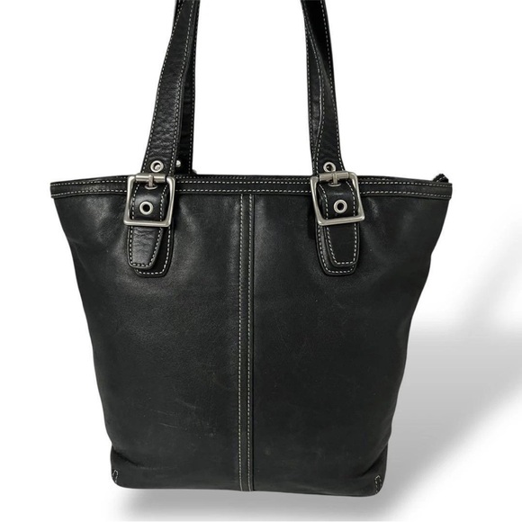 Coach Vintage Black Leather Tote Shoulder Bag Handbag - Picture 1 of 7
